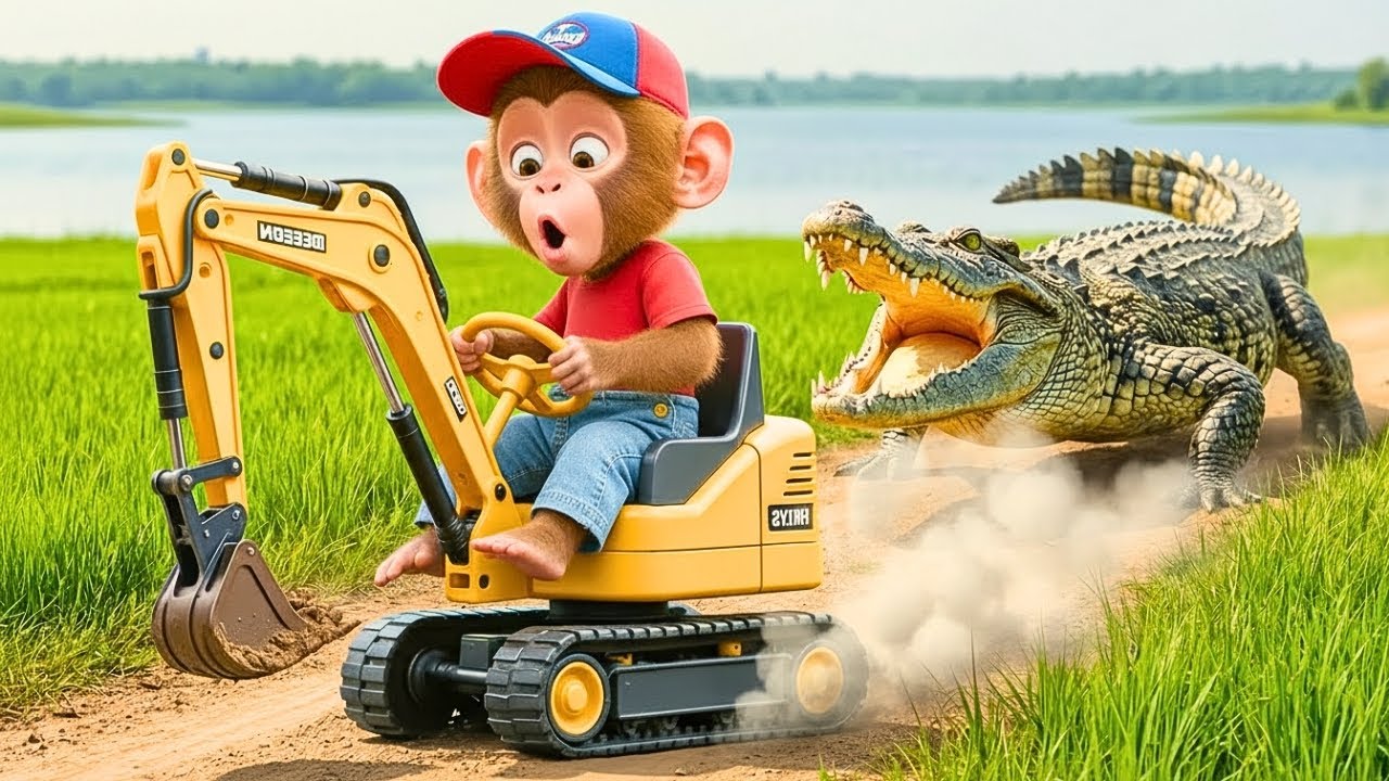 🐒💦 Monkey NaNa Digs a Fish Pond… When a Fierce Crocodile Suddenly Appears! 🐊😱