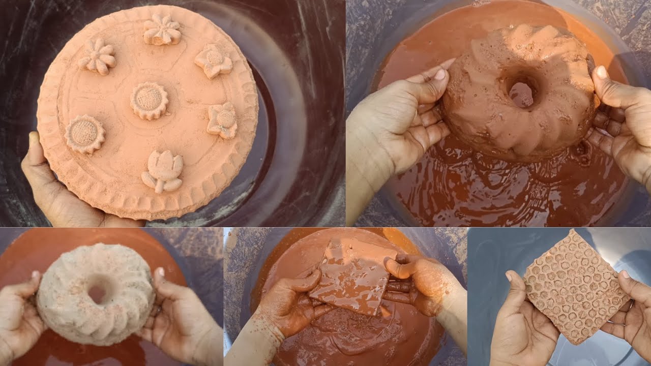 Red mud dry & water crumbling || Satisfying sound || ASMR 