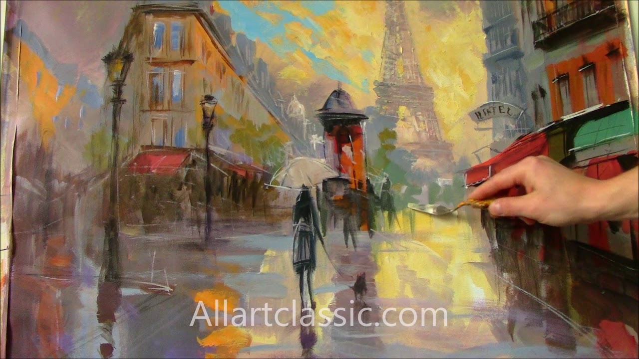 Modern Art Painting-Paris Street After Rain