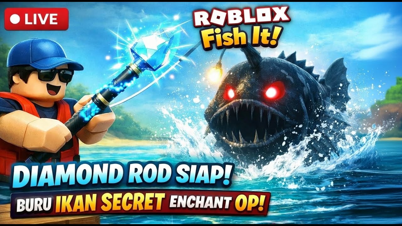 LIVE Roblox Fish It 🎣 Diamond Rod Siap! Berburu Ikan Secret untuk Enchant Terbaik