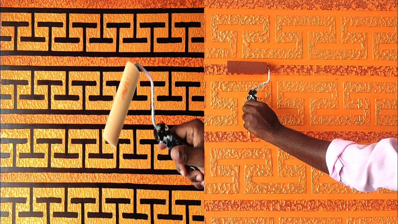 Brick wall painting on front wall!!wall putty texture design