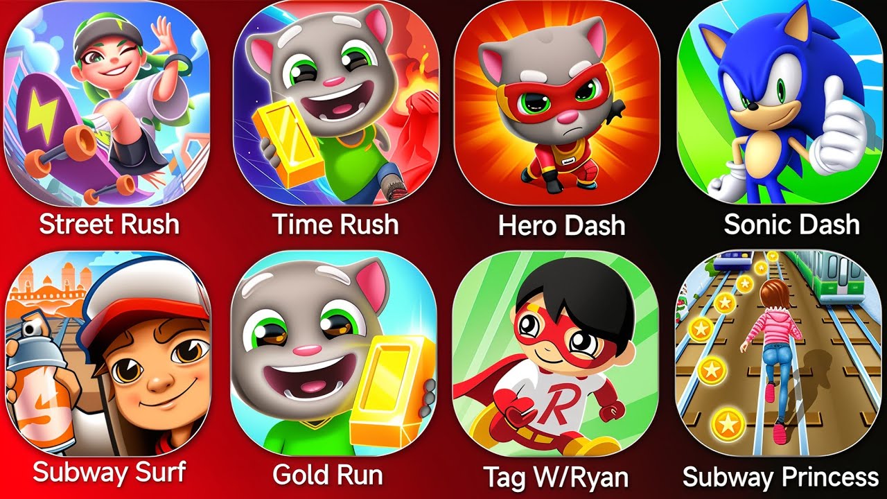 Subway Surfers,Gold Run,Hero Dash,Subway Princess Runner,Time Rush,Sonic Dash Android & iOS Gameplay