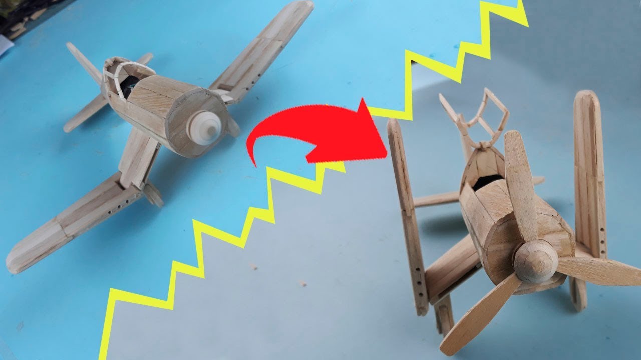 como hacer avión de alas desplegables con motor hecho con palitos de helado