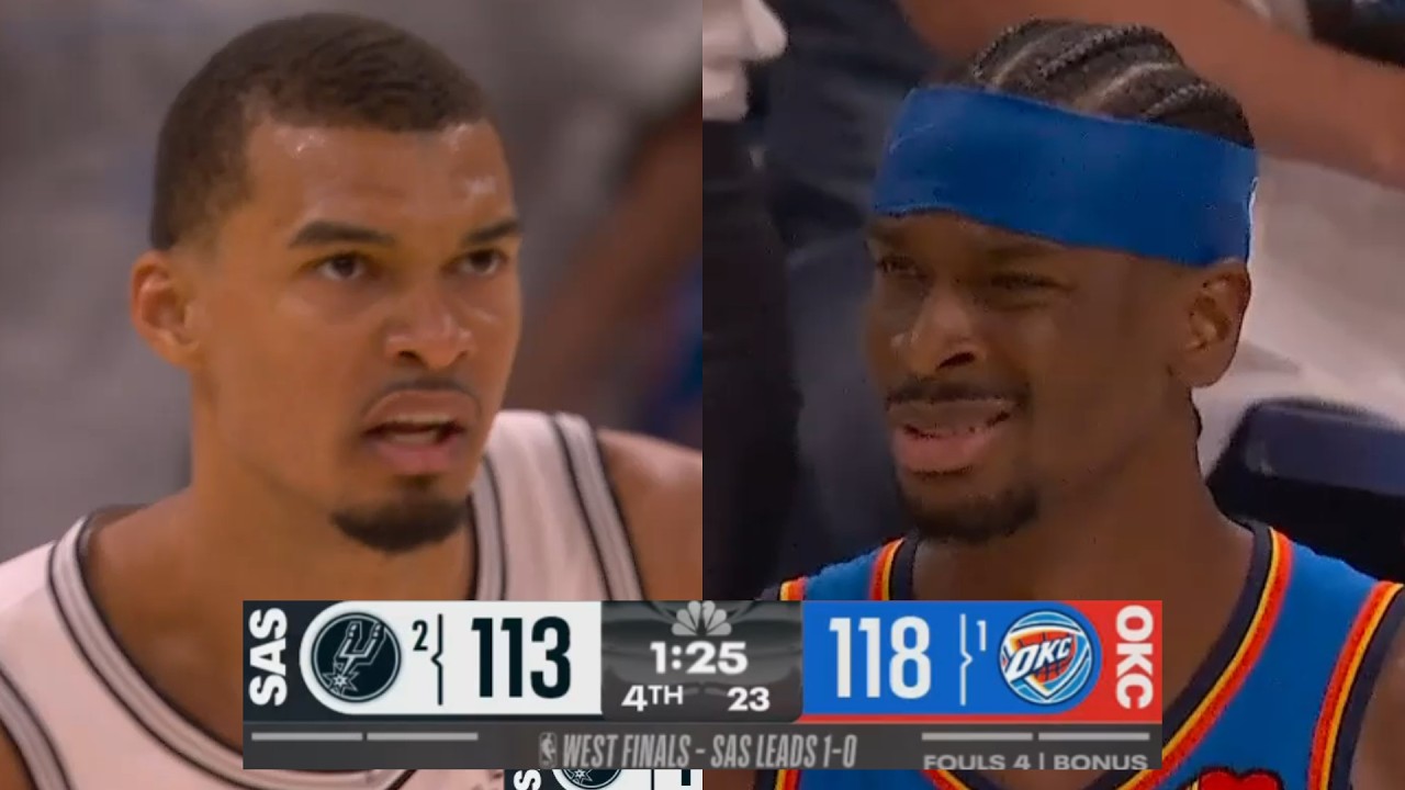 Последние 2:20 матча San Antonio Spurs против OKC Thunder, игра 2 финала Западной конференции