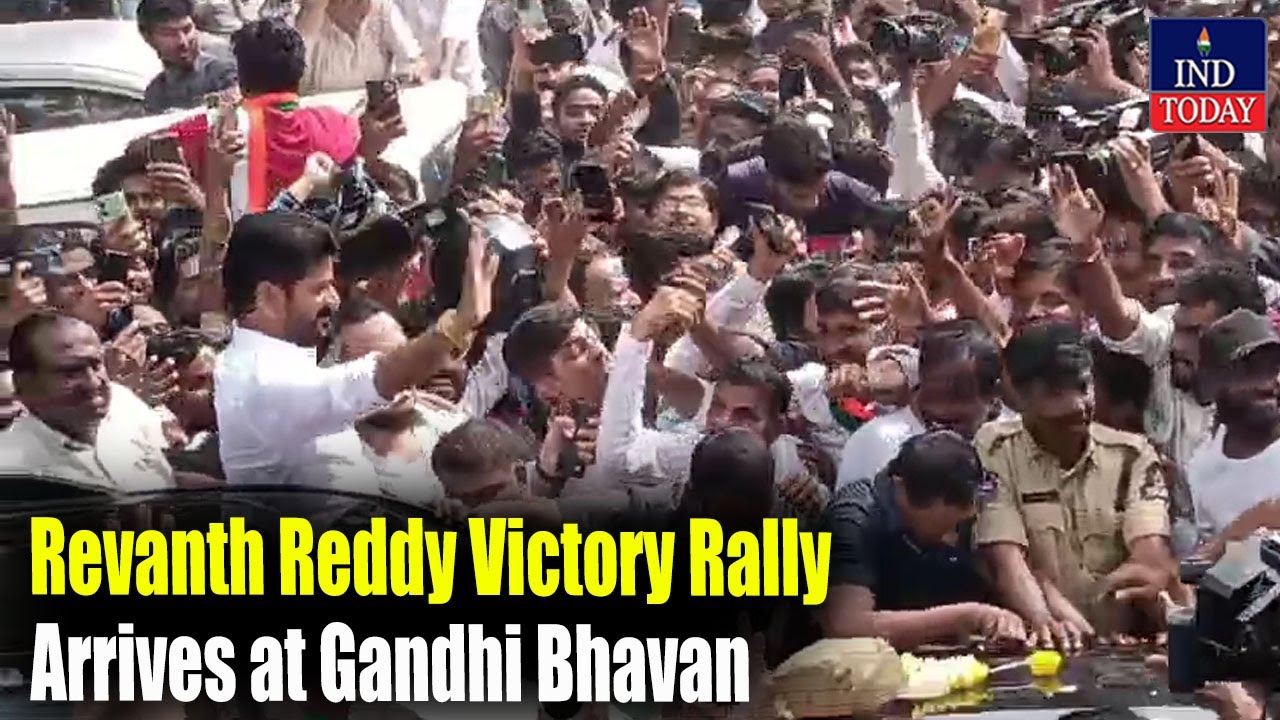 Revanth Reddy Victory Rally Arrives at Gandhi Bhavan | IND Today