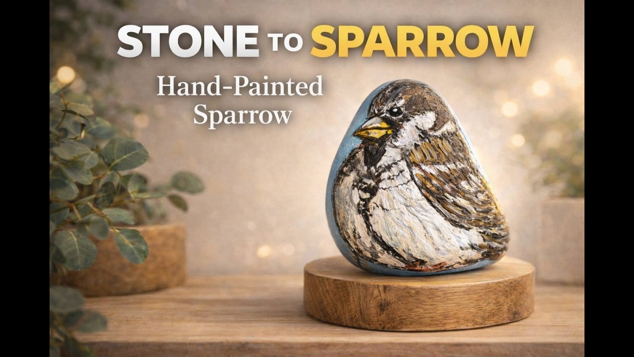 How I Turned a Stone into a Realistic Sparrow in 4K | Hand-Painted Rock Art