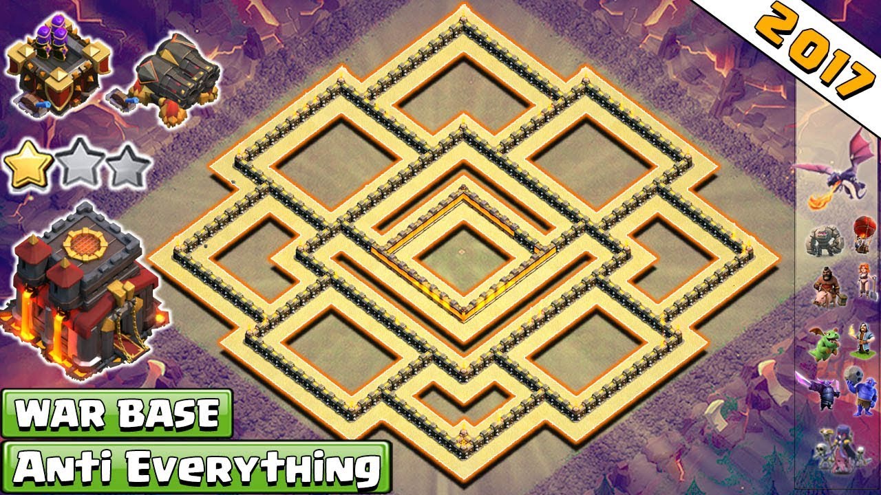 Best Th10 War Base 2017 | Anti Everything Anti Valkyrie, Anti Bowler Anti 1 & 2 Star - COC