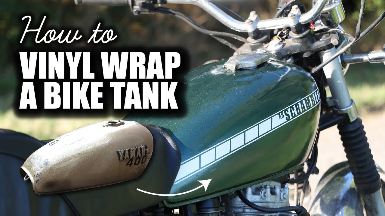 Vehicle Wrapping a Custom Vintage Scrambler Motorbike Tank - 1970s Yamaha XS400