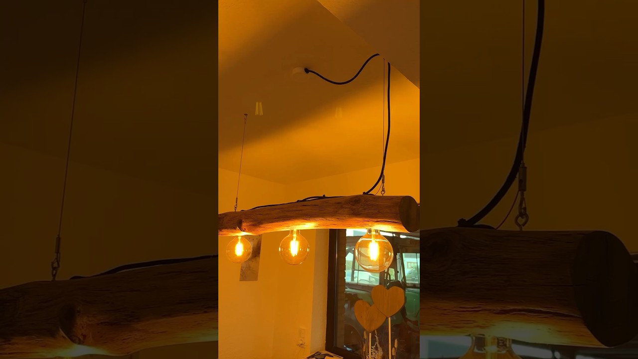 H&auml;ngelampe selber bauen 💡🛠️ was sagt ihr zum Ergebnis? #diy #woodwork #lamp #lampe #leuchte #led