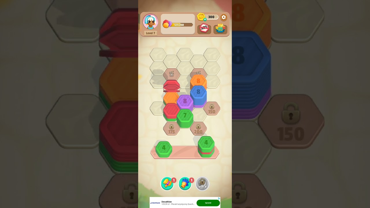 Hexa Stack:Sorting Puzzle-Level 7 NO BOOSTERS #hexastack #sortingpuzzle #hexasort