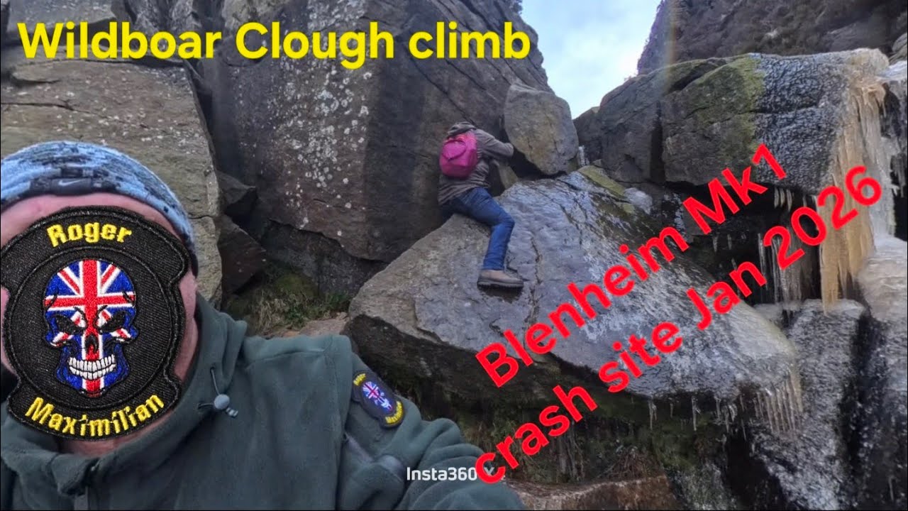 Sketchy climbing in search of crashed aircraft, Jan 2026. Bleaklow Hill Peak District National Park.