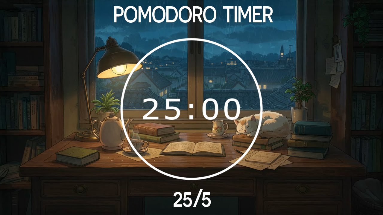25/5 Pomodoro Timer | Deep Focus Lofi Music + Rain Sounds, Study & Work| 4 x 25 min | Day 9