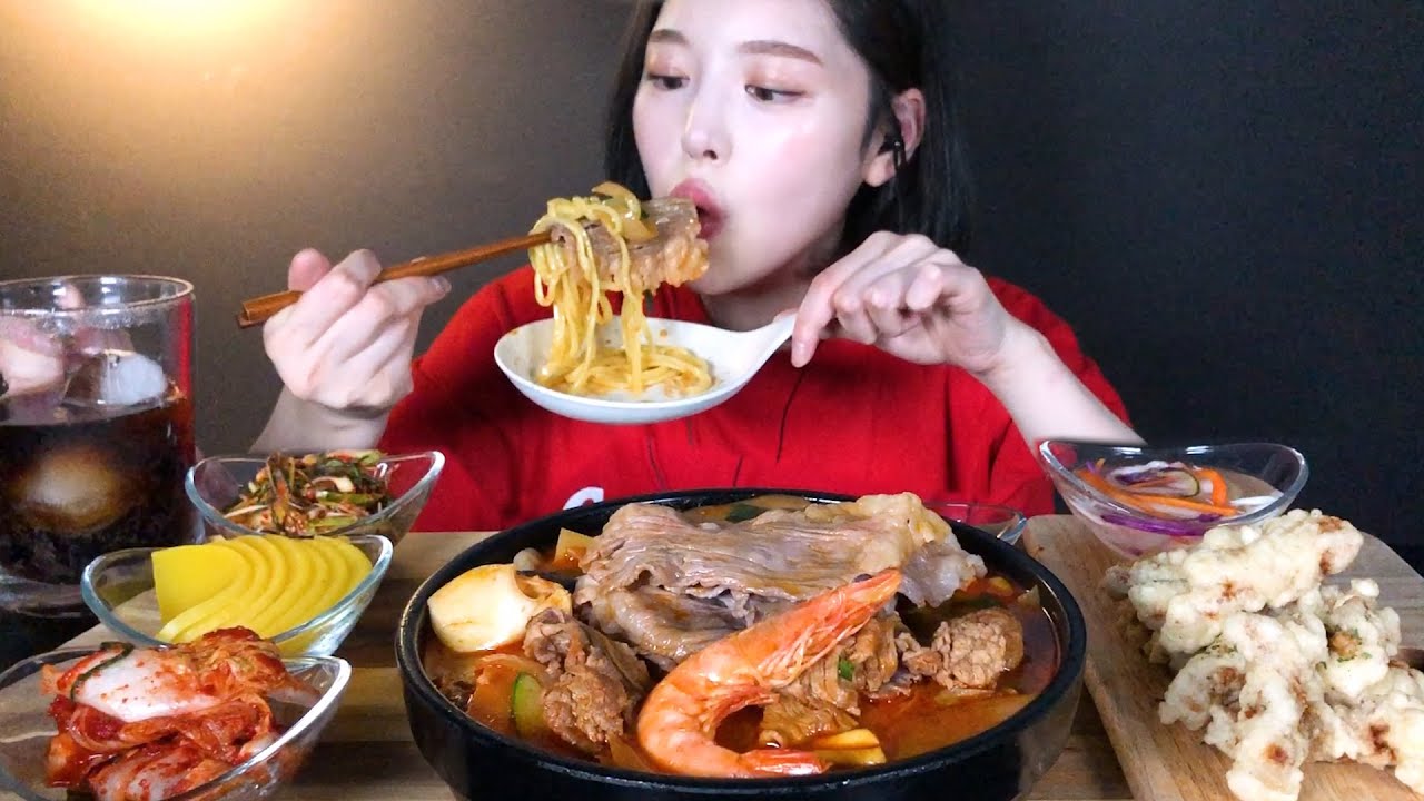 SUB)차돌박이 듬뿍 넣은 차돌짬뽕🍜 소고기탕수육 먹방 밥까지 말아서 리얼사운드 Beef Brisket jjambbong and tangsuyuk Mukbang ASMR