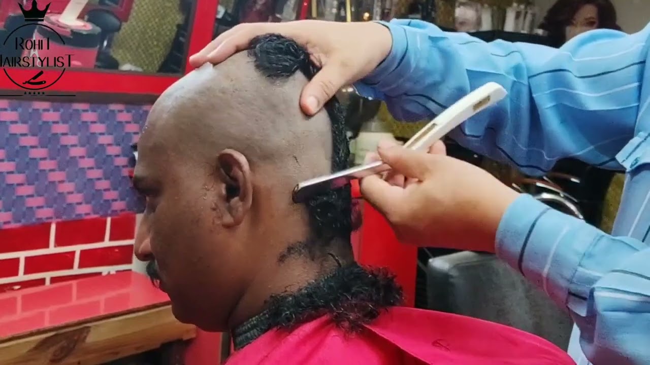Headshave / straight razor headshave / full headshave in Hindi