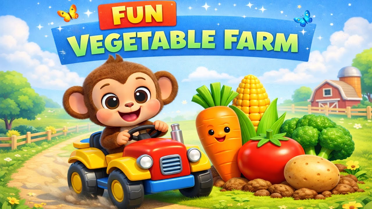 Learn Vegetables with Monkey | Fun Kids Cartoon | Monkey Drives Tractor