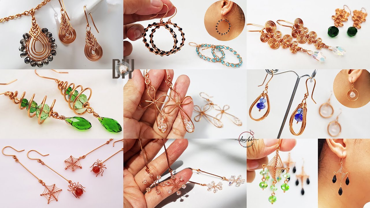 Making Jewelry for beginners | 9 simple earrings use copper wire and beads