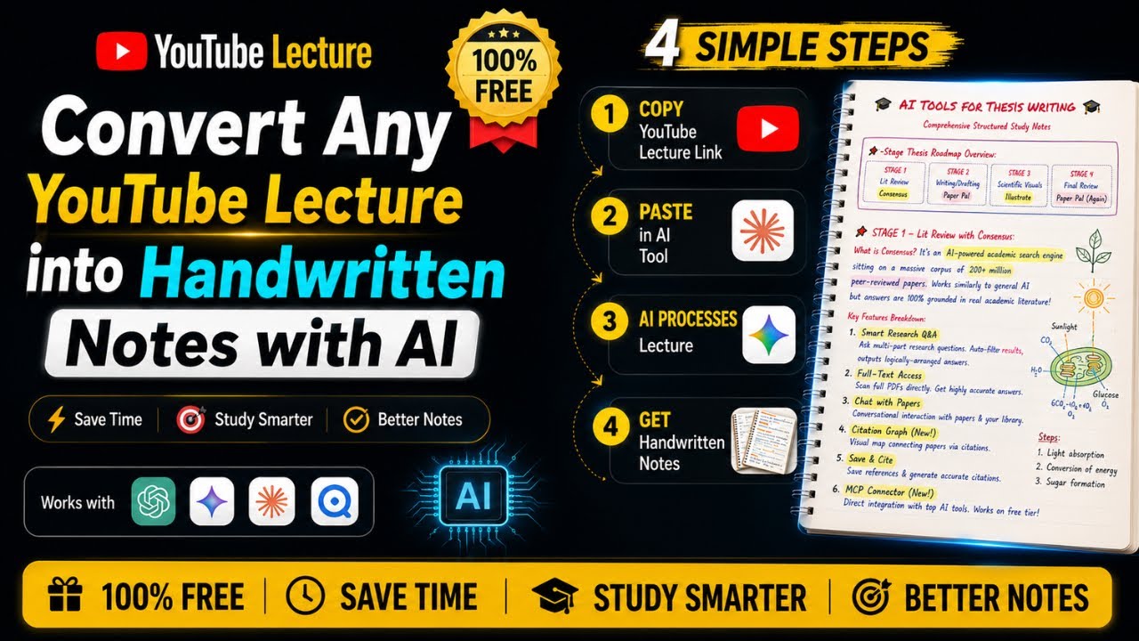 Convert Any YouTube Lecture into Handwritten Notes with AI | 100% FREE