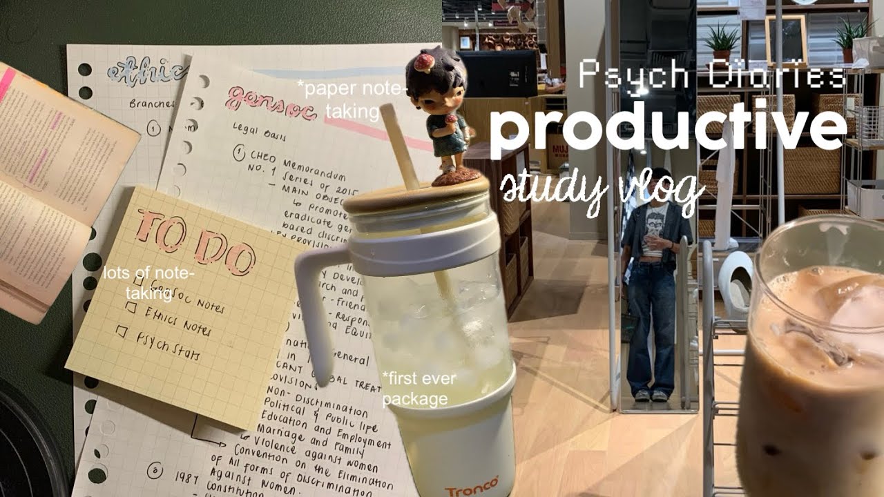 productive study vlog 📒 | psych diaries 💌 | lots of paper note-taking, study with me, psychology