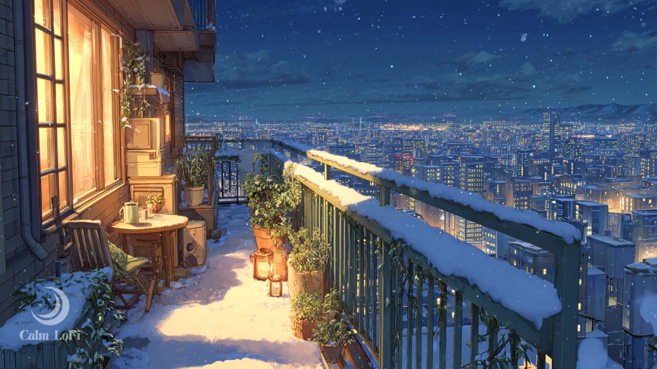 Snowy Night Balcony Lo-Fi 🌙 – Cozy City Lights for Study & Relax／雪の夜バルコニーBGM・作業と癒し