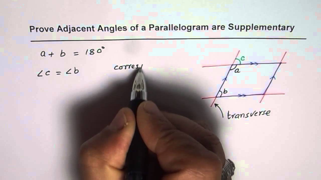 Prove Adjacent Sides of a Parallelogram are Supplementary