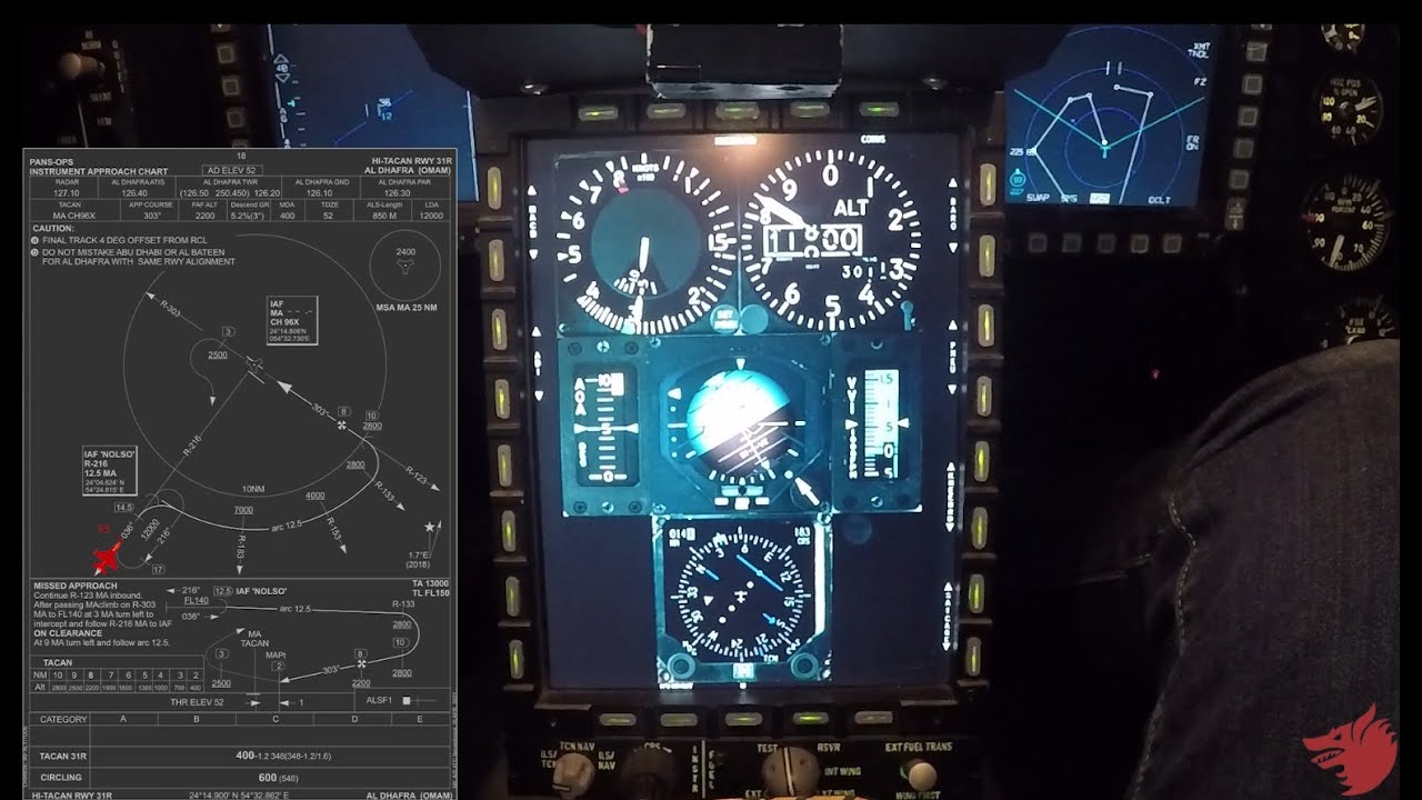 DCS training ARCDME Tacan approach - F-16 cockpit