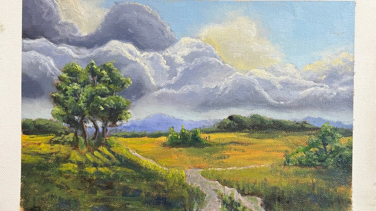 Oil Painting Clouds and Trees | 30 Minute Landscape Timelapse