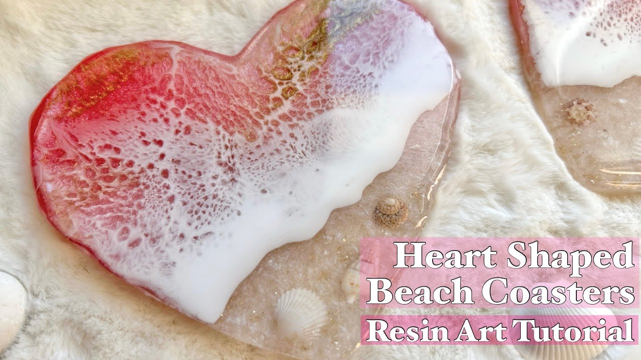 Heart Shaped Beach Resin Coasters