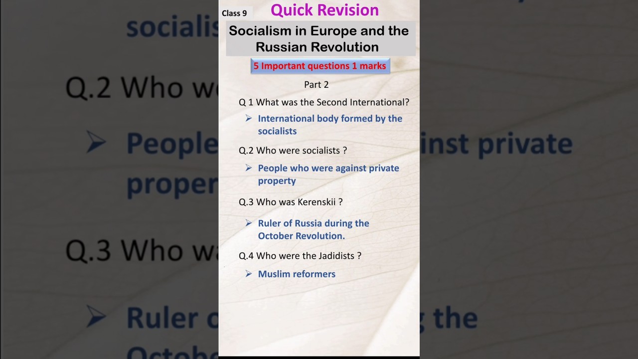 Socialism in Europe and the Russian Revolution | Class 9 History Chapter 2 | Importance Questions