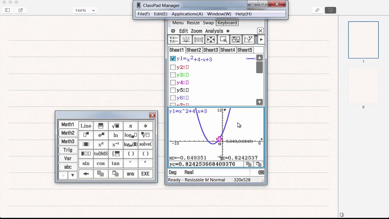 Graphing parabolas using Casio ClassPad CAS