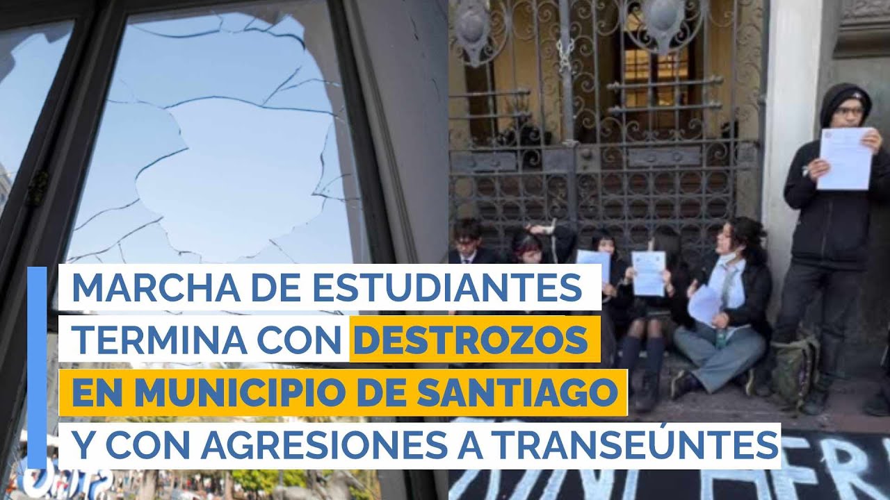 Marcha de estudiantes termina con destrozos en municipio de Santiago y con agresiones a transeúntes