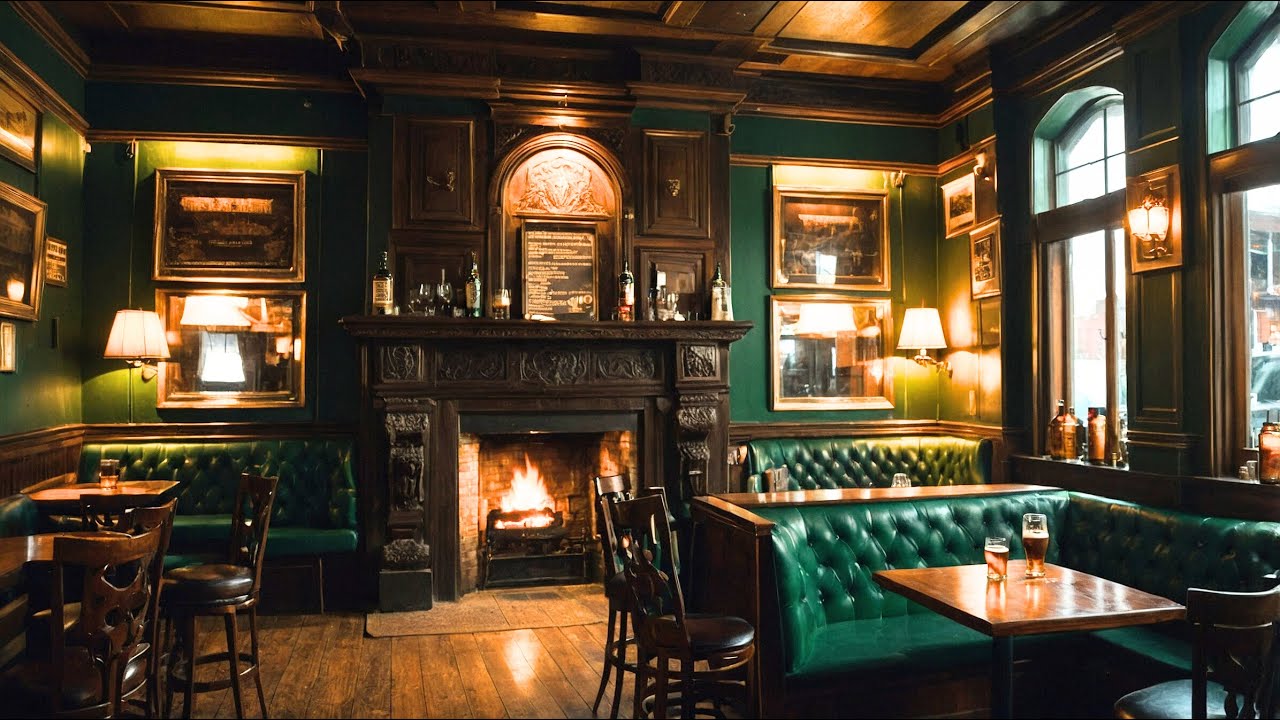 Irish Pub Winter - 3+ Hrs of Irish Pub Music, Fireplace Ambience & Relaxing Snowfall