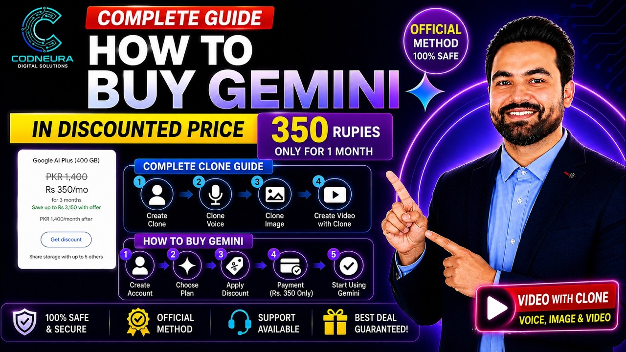How to Buy Gemini AI Pro for Rs. 350/Month 🇵🇰 | Complete Gemini Clone Guide (Voice, Image & Video)