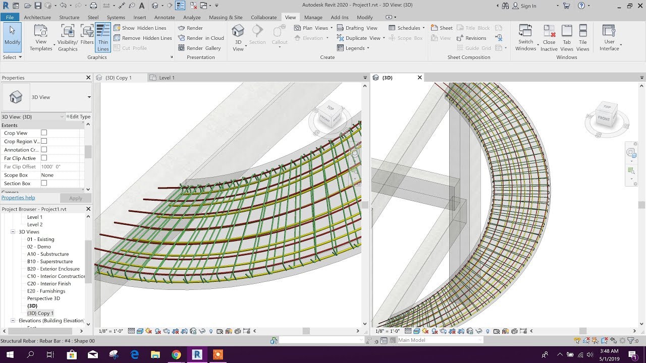 Генерация арматуры свободной формы для спирального пандуса в Revit 2020