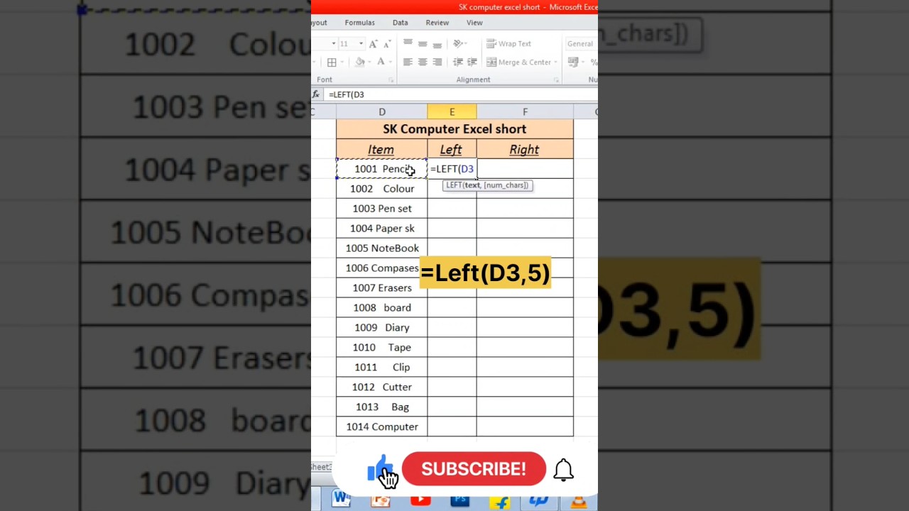 Left Function | Right Function | Excel Formula | #excel #shorts