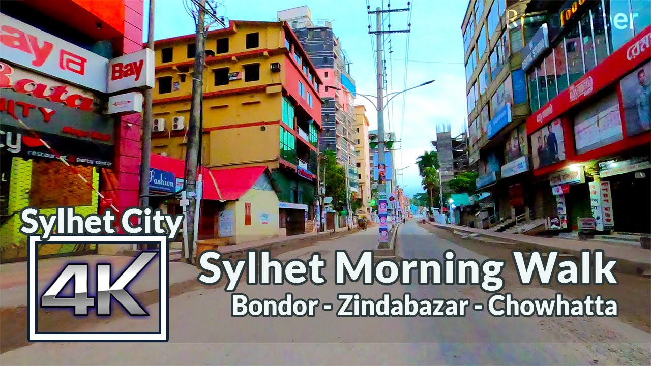 Walking Sylhet's First Cable Free Road at Morning 5am 4K | From Bondor To ZindaBazar To Chowhatta