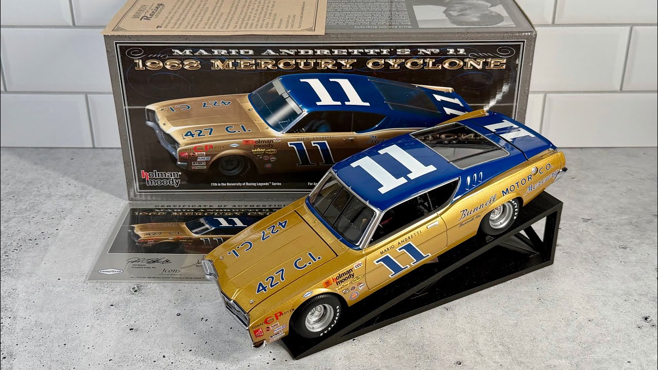 ОБЗОР: Модель автомобиля Mario Andretti № 11, Mercury Cyclone 1968 года, масштаб 1:24, от Uni of ...