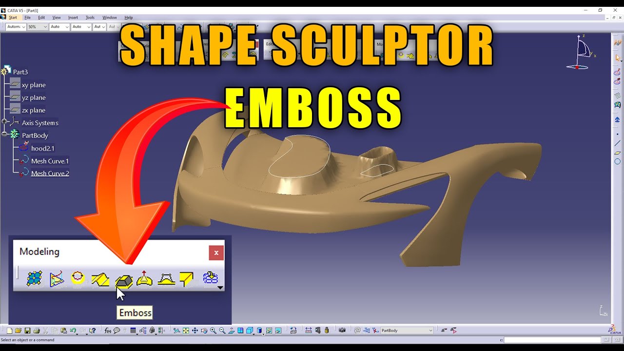 CATIA V5 - how to Emboss Meshes #catiav5