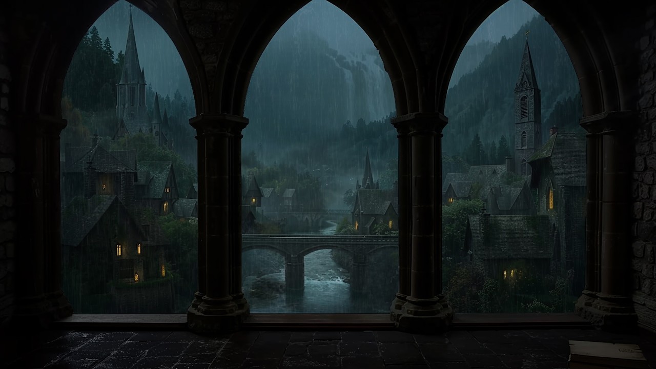 Deep Sleep Rain Thunder 🌧️ Castle Window Ambience to Beat Insomnia, Study & Relax