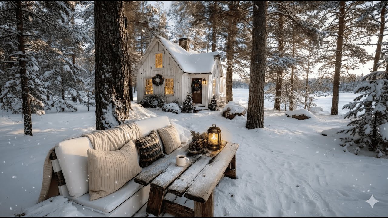 Cozy Snow Cabin Fireplace - 3 Hours of Crackling Fire Sounds & Winter Forest Ambience for Deep Sleep