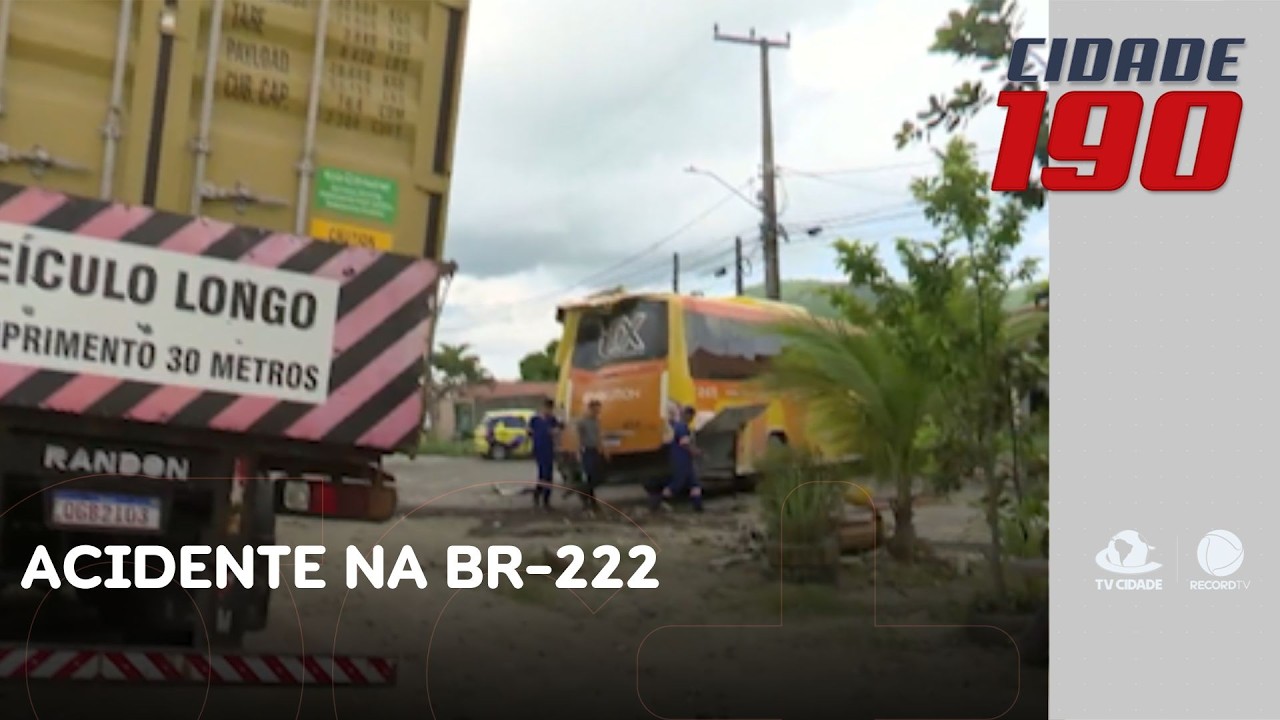 Pneus de carreta estouram e veículo bate em dois ônibus estacionados | Cidade 190