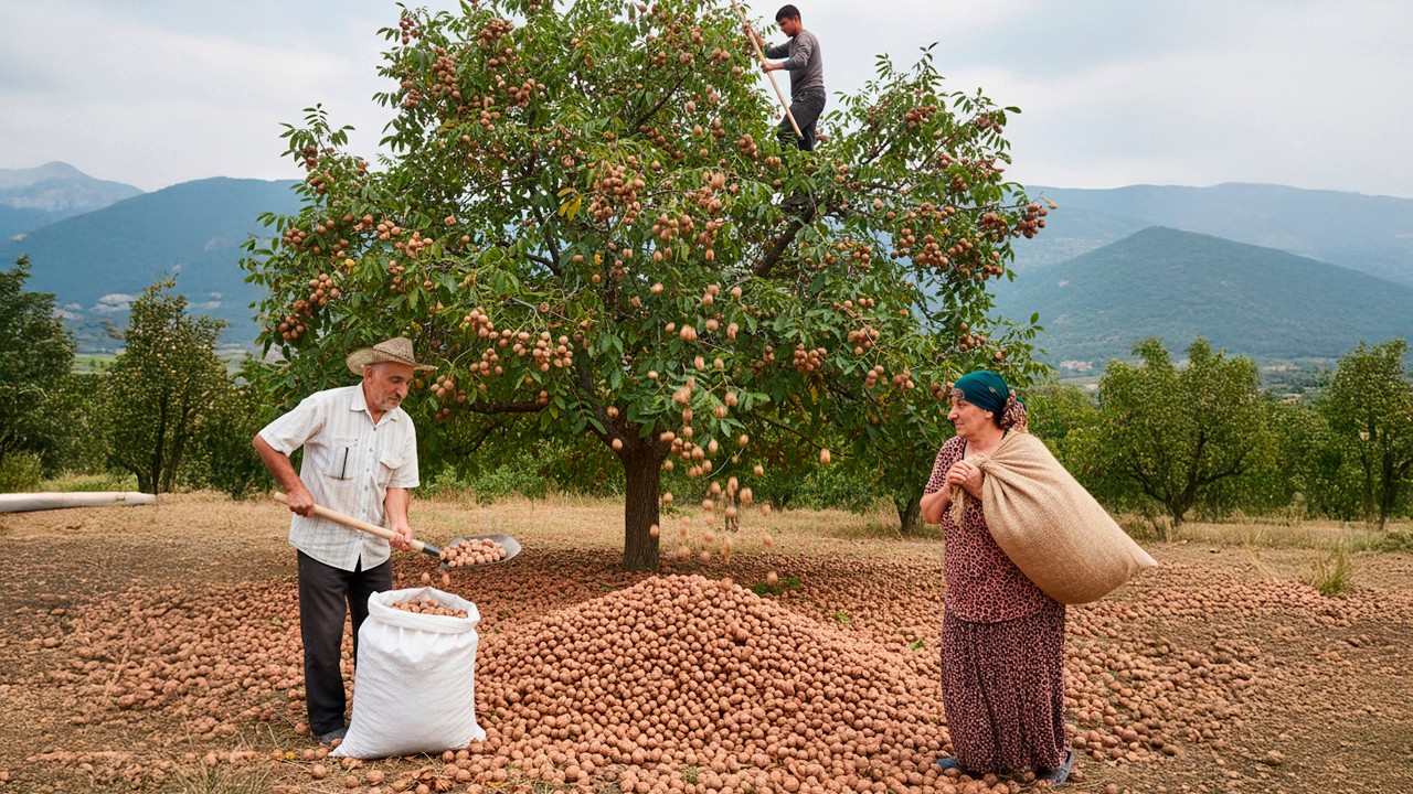 Эта пожилая пара собирает в лесу 1000 кг грецких орехов в год.