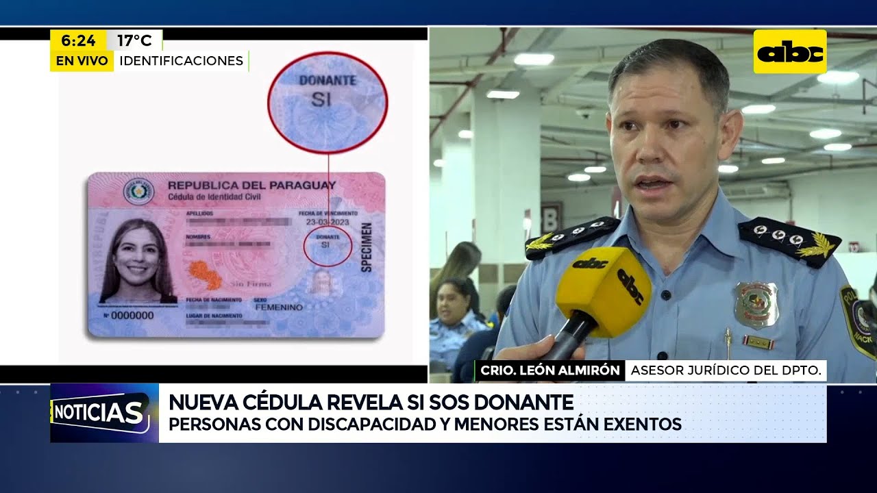 Identificaciones: nueva cédula detalla si una persona es o no donante