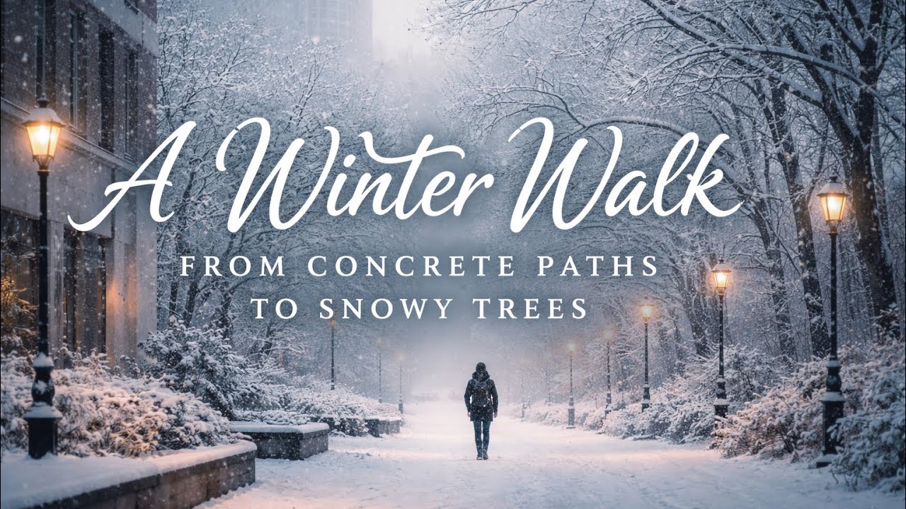 A Winter Walk from Concrete Paths to Snowy Trees