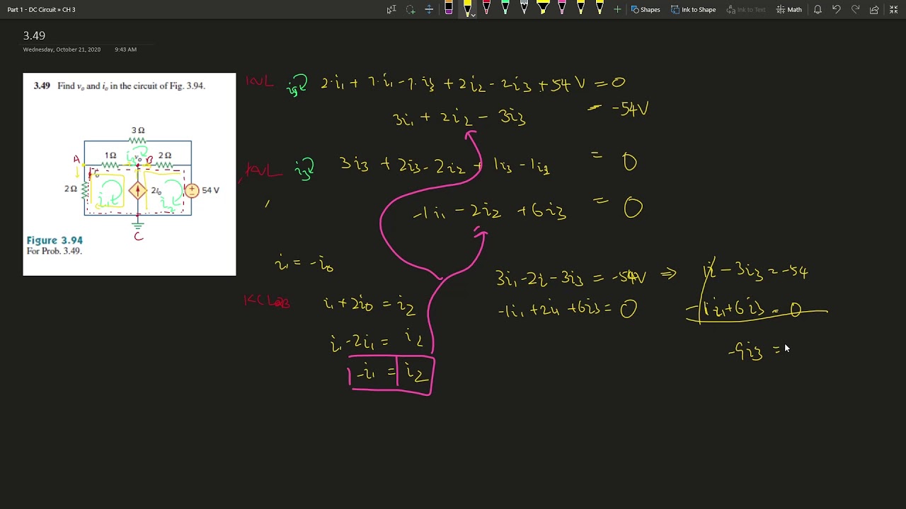 3.49 Find vo and io in the circuit of Fig. 3.94.