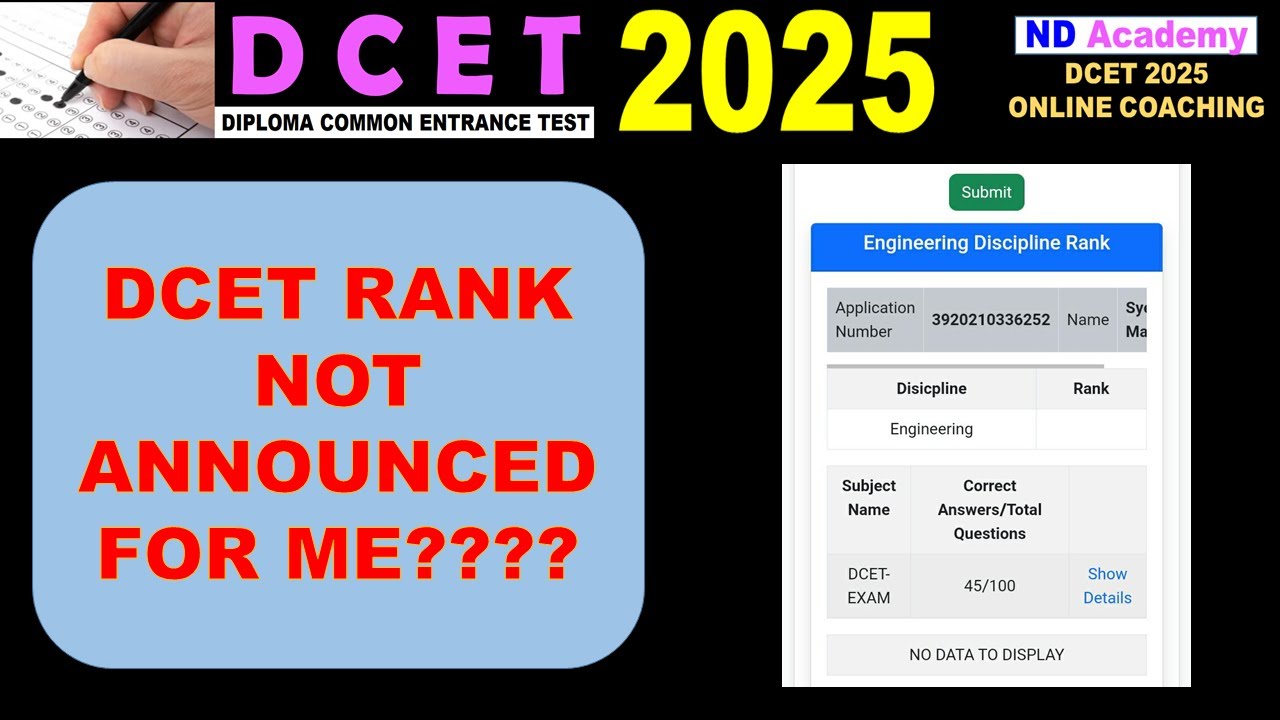 My DCET 2025 RANK is not Displaying??? |DCET RANK Not ANNOUNCED |DCET 2025 RESULTS |ND Academy