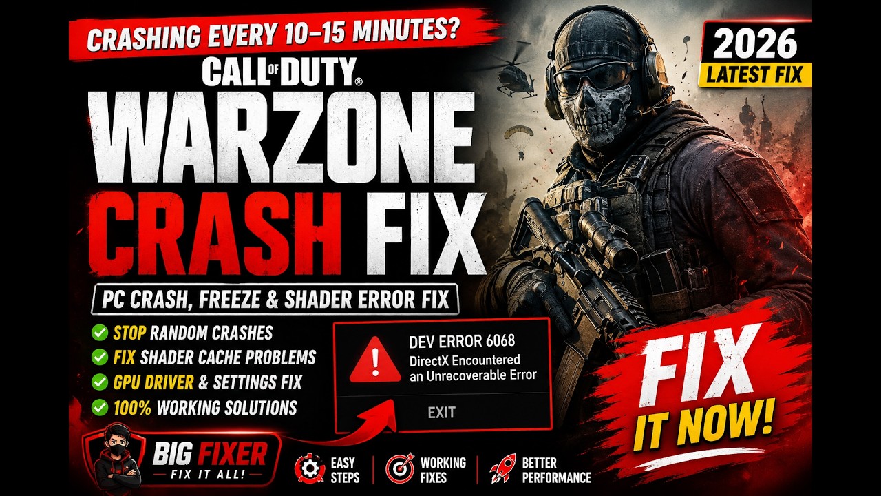 Warzone &mdash; Fix Crashing Every 10&ndash;15 Minutes | PC Crash, Freeze & Shader Error Fix 2026