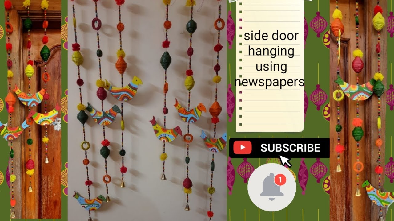 Decorative side door hanging using newspaper | easy way of making door decoration | DIY