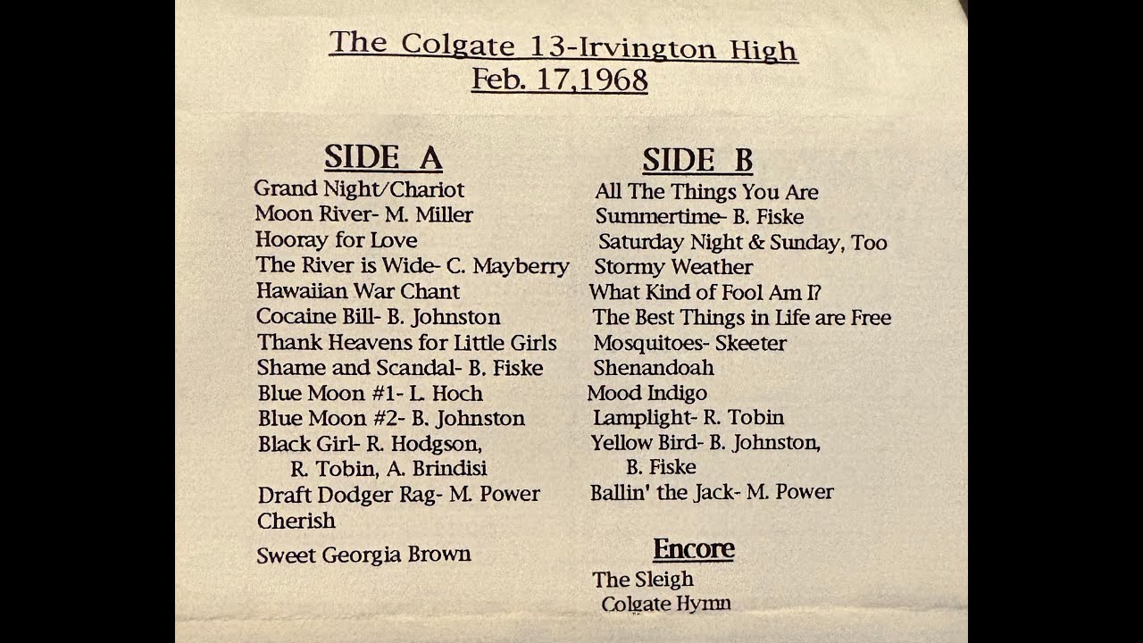 The Colgate 13 - Irvington High School - Feb 17, 1968