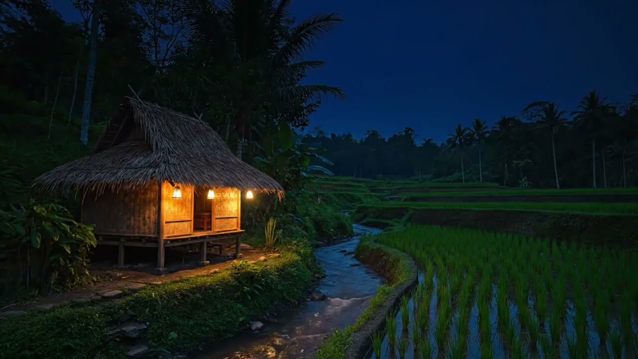 Rural Night ASMR in Silent Rice Fields | Calm Nature Ambience