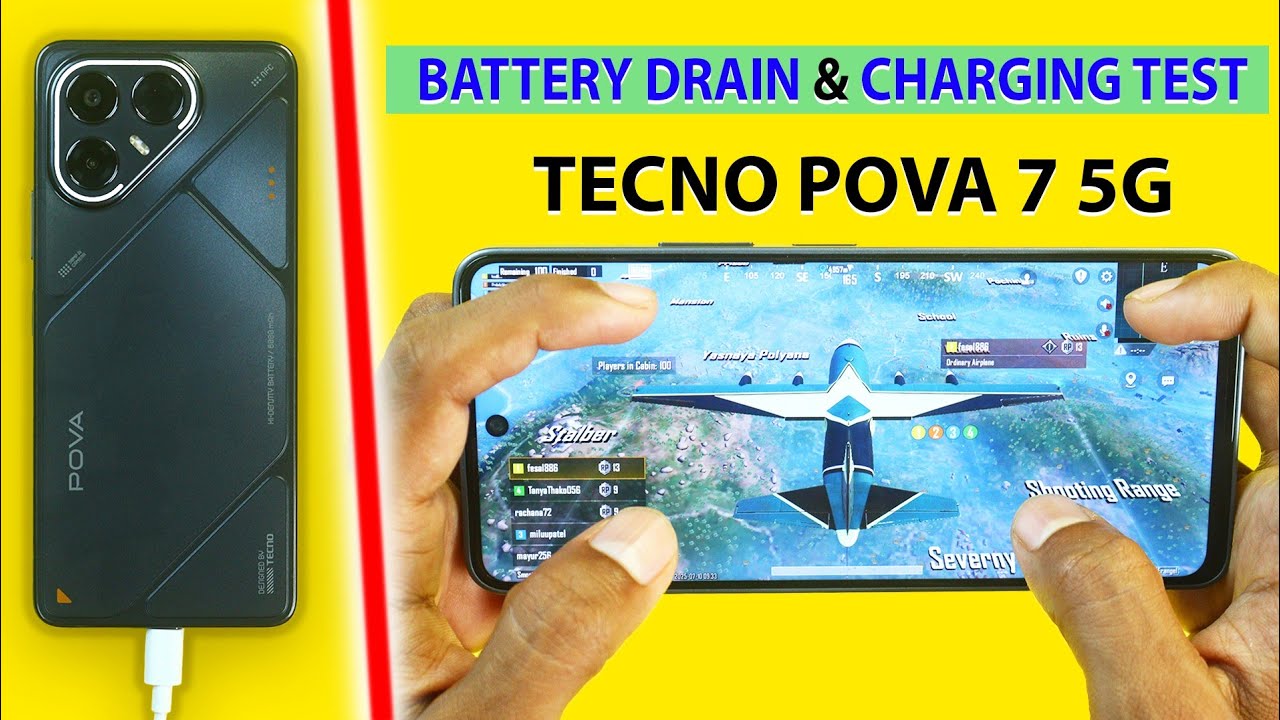 Tecno Pova 7 Battery Drain and Charging Test -  Only BGMI Game Play🔥